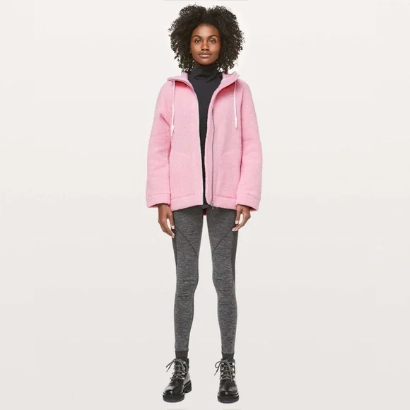 lululemon  so sherpa hooded fleece jacket in heathered pink haze, size 4 - Picture 6 of 14